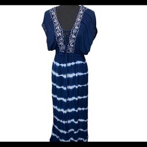 #122 EXIST boho navy and white tie dye maxi dress
